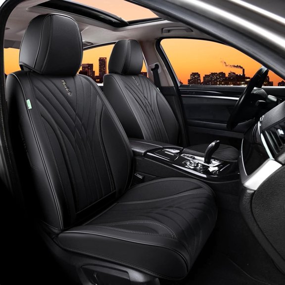 FLORICH Car Seat Covers Front Pair, Luxury Design Seat Protectors, Universal Auto Interior Accessories Fit for Most Cars, Black
