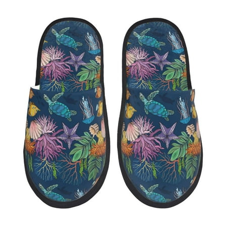 Balery Undersea Animals Slient Indoor Furry Fleece Comfort House Shoes Soft Non-Slip Home Shoes Cotton slippers House Slippers-- Large