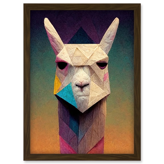 Geometric Angry Llama Fun Pastel Boho Artwork Framed Wall Art Print A4
