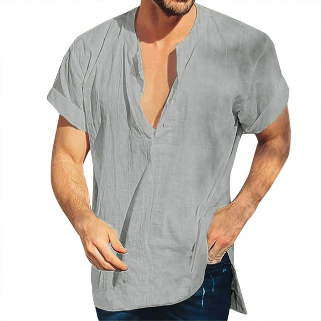 DPTALR Men's Button Trend Casual Shirts Cotton Linen Shirts Long Sleeve Shirts