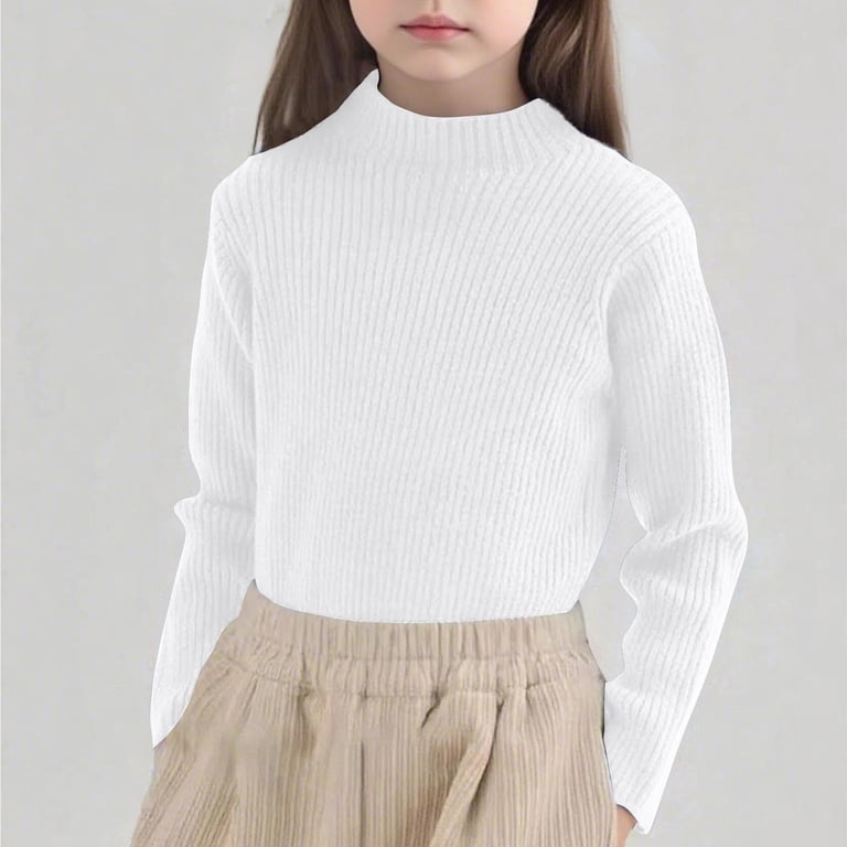 Toddler Girls Mock Neck Ribbed Knit Sweater - Long Sleeve Thermal Pullover Top, Slim Fit For Layering