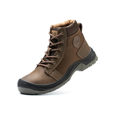 

Eloshman Unisex Safety Shoe Slip Resistant Work Boots Lace Up Protection Boot Construction Puncture-proof Steel Toe Ankle Booties Heavy Duty High Top Brown 8