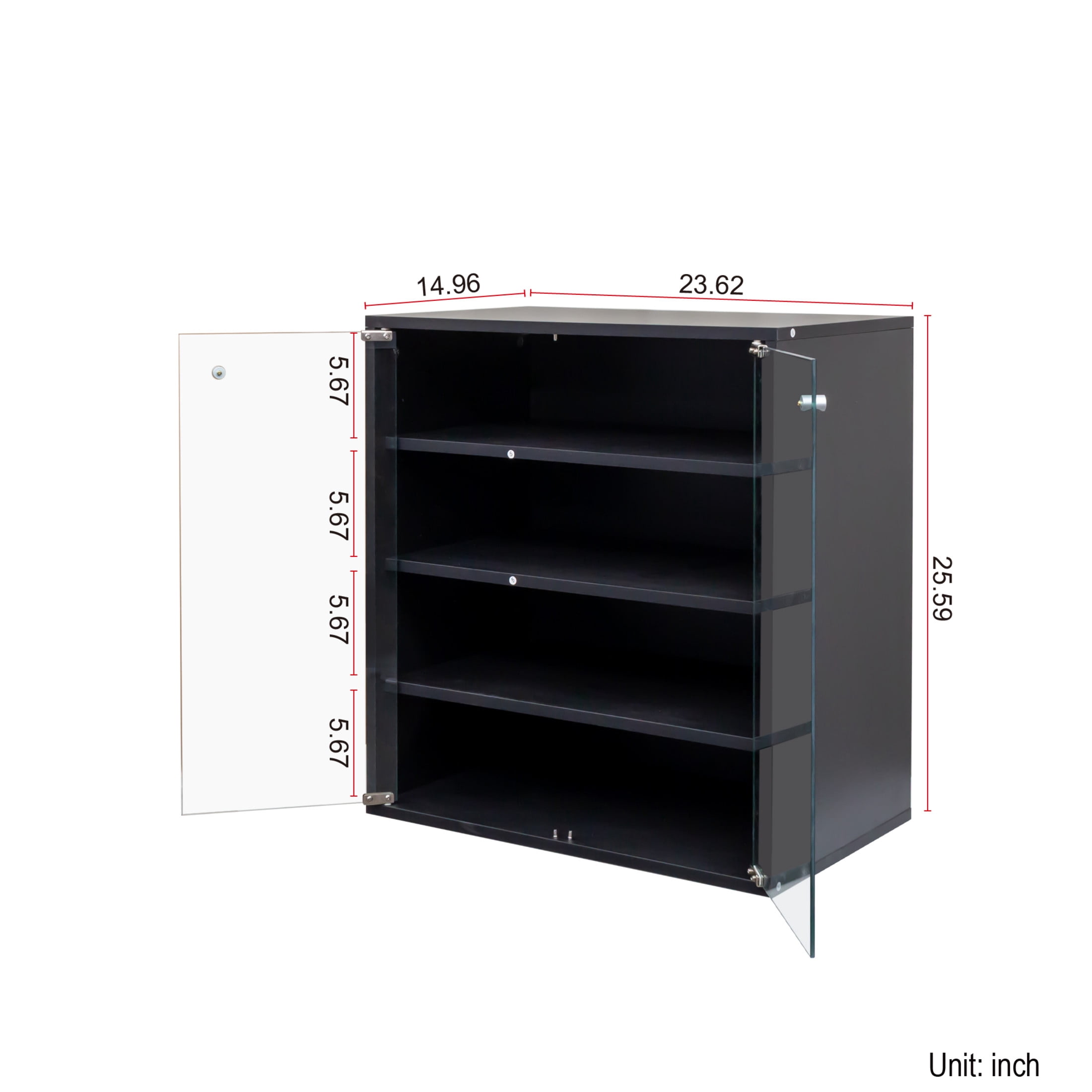 Noble House Kael 23.6" 4-Tier Stackable Shoe Display Cabinet, Tempered Glass Door, RGB LED with Remote, Black