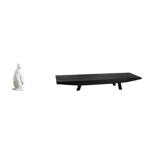 Figura decorativa de pingüino de resina, ideal para decoración de mesas, bares, dormitorios u oficinas. Incluye bandeja de madera para servir y