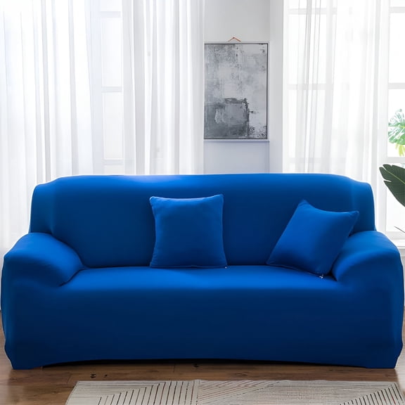 LAMIRO Couch Cover for Living Room,3 Seater Stretch Furniture Protector,Dust-Proof Loveseat Cover -Cover for Couch Elastic Fit,Machine Washable,Pet Friendly Home Decor (Blue)