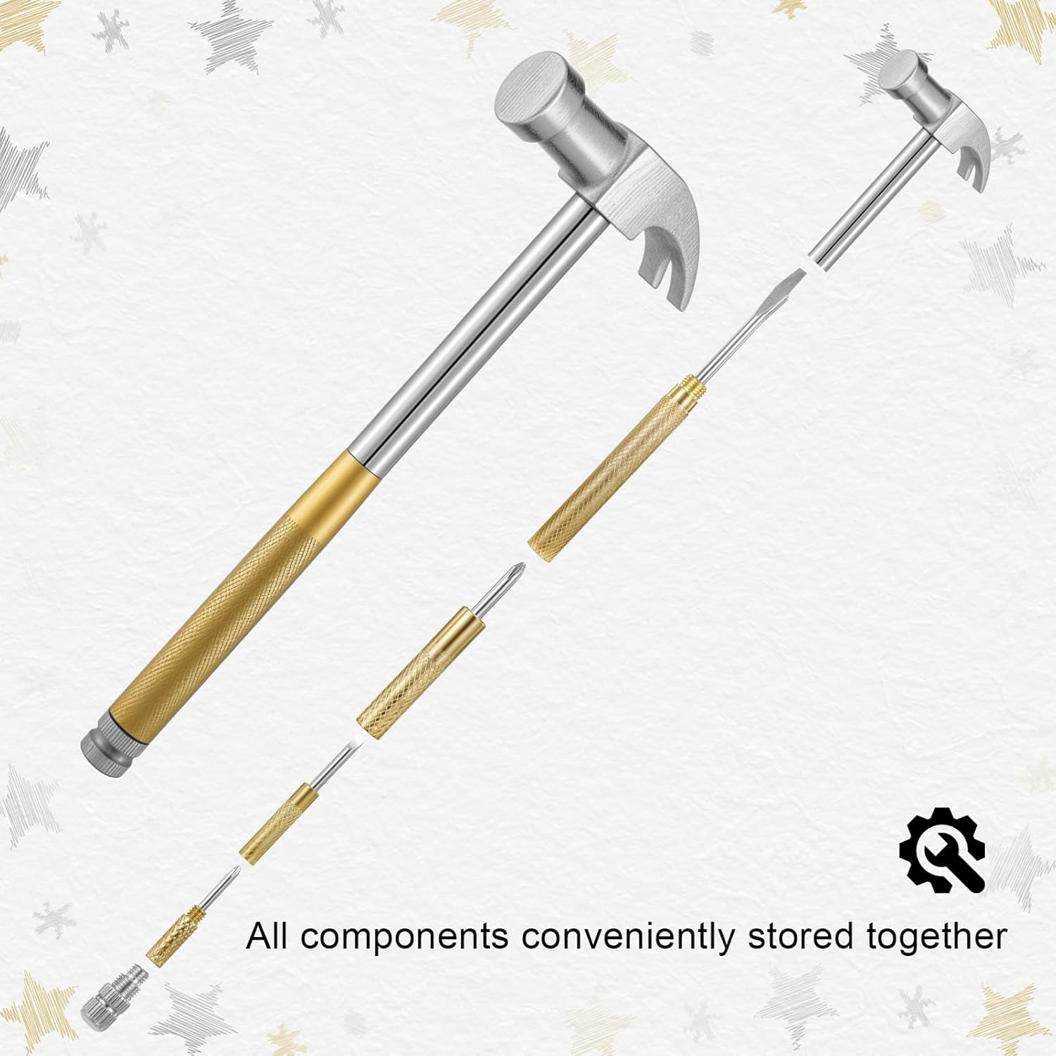 MKEUDQ-6 in 1 Small Hammer, Metal Multitool Hammer Portable Mini Hammers with Screwdrivers Inside Flat Head Phillips and Claw-Hammer Multifunctional Hammers Tools