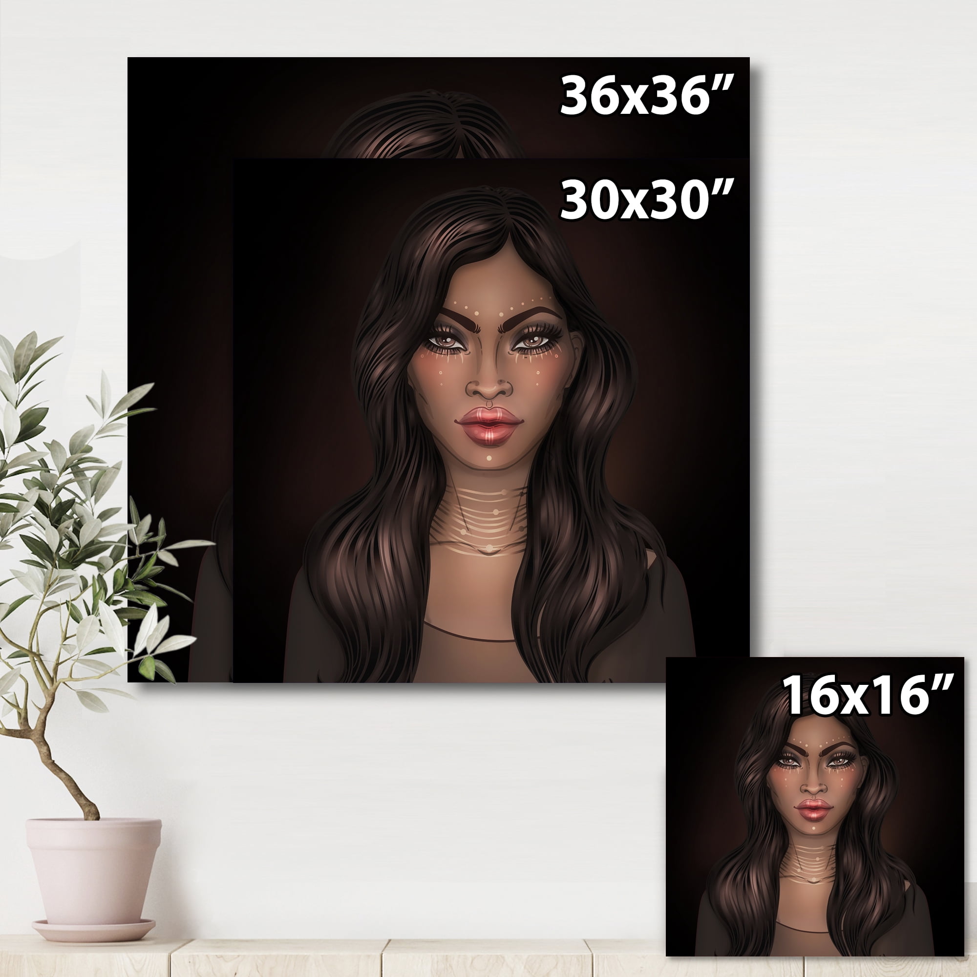 Portrait of Afro American Woman IV 36 in x 36 in Painting Canvas Art Print, by Designart