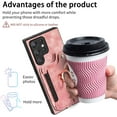 thumbnail image 6 of Phone Case for Samsung Galaxy S23 Ultra 5G Wallet Cover with Screen Protector and Wrist Strap Lanyard RFID Credit Card Holder Ring Stand Cell Accessories S23Ultra 23S S 23 23Ultra 6.8 inch Women Pink, 6 of 13