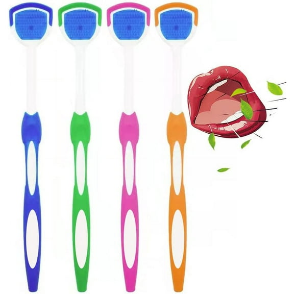 4-Pack Tongue Scrapers, Tounge Scraper Cleaner Keep Fresher Breath, Tongue Cleaner Brush for Adults Kid Helps Fight Bad Breath（Random Color）