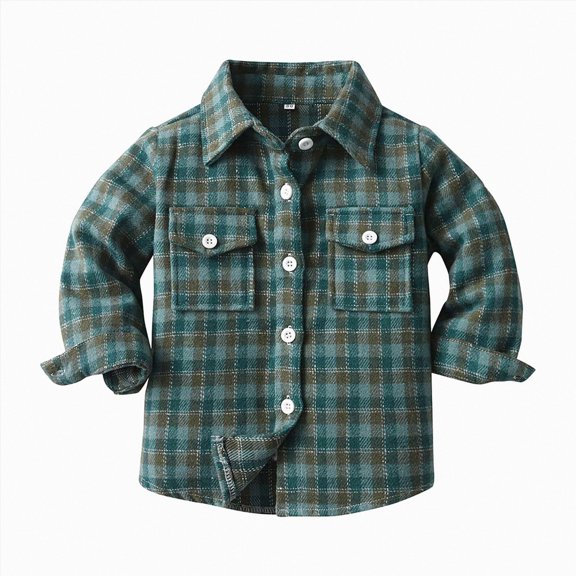 Splozh Toddler Baby Boy Girl Flannel Plaid Shirt Jacket Kids Baby Autumn Winter Plaid Cotton Long Sleeve Cardigan Jacket Clothes Boys Spring Jacket,Dark Green,18-24 Months