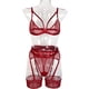 thumbnail image 1 of Conjunto de tres piezas divertido para mujer, de encaje suave y cómodo, de malla con perspectiva para mujer, estilo europeo y americano, 1 of 6