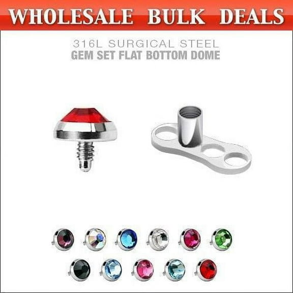 48 PCS Dermal Anchor Tops with Bases Included - 24 4mm CZ Gem Tops   24 Bases