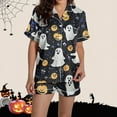 thumbnail image 5 of Hvot&aat Halloween Pajamas Women Sets Silk Satin Ghost Graphic Cute Sleepwear Short Sleeve Shirts and Shorts Sets, 5 of 7