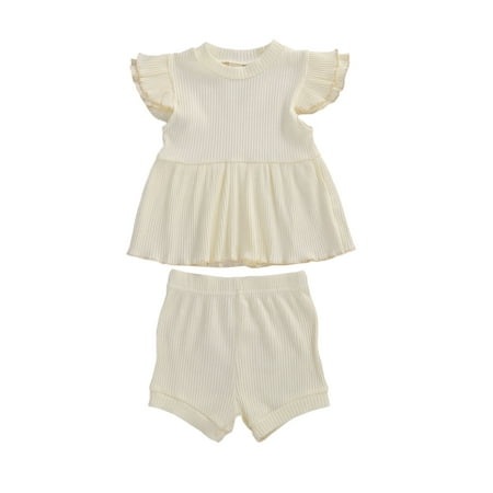 

Canrulo Toddler Baby Girl Sleeveless Ruffle T-Shirt Top Shorts Set Knitted Ribbed 2Pcs Outfits Summer Clothes Light Yellow 4-5 Years