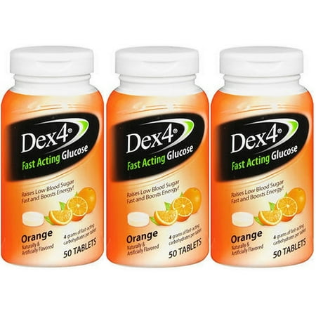Dex4 Fast Acting Glucose Tablets Orange Flavor - 50 Tablets (Pack of 3)