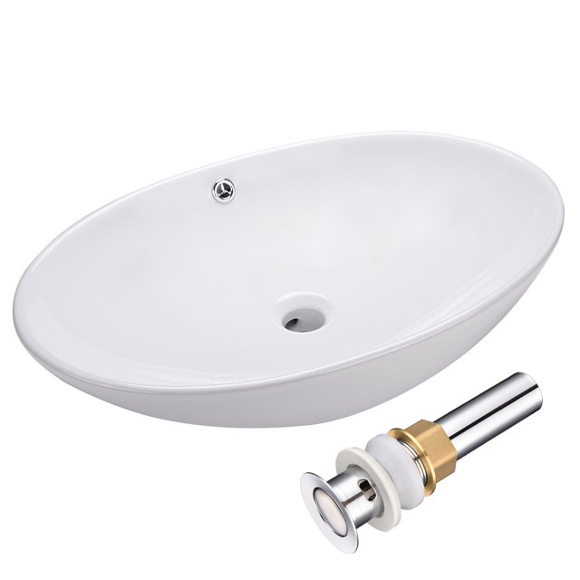 Aquaterior 25" Large Bathroom Vessel Sink Oval Shaped Countertop Ceramic Basin with Drain Aquaterior Modern