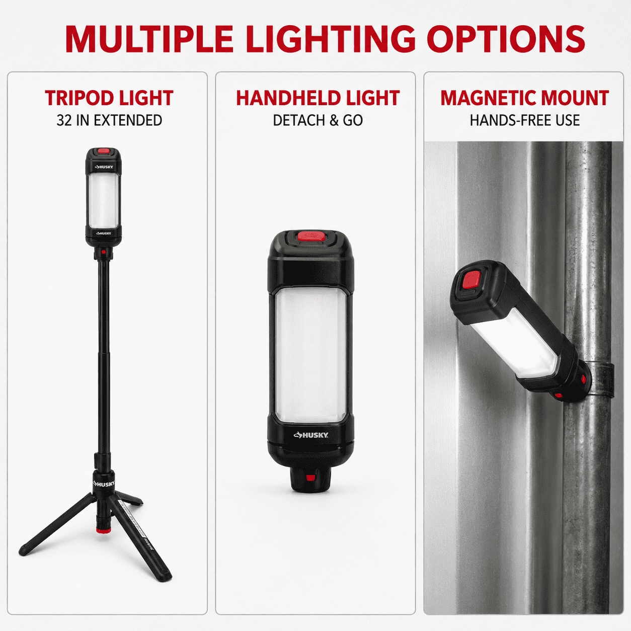 Husky 800-Lumen Rechargeable LED Detachable Tripod Work Light, Magnetic Base, 4 Light Modes, K40526
