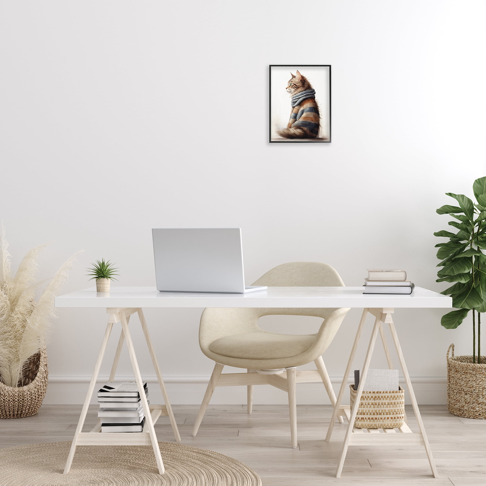 Stupell Industries Cat in Striped Sweater Animals & Insects Painting Black Framed Art Print Wall Art, 11 x 14