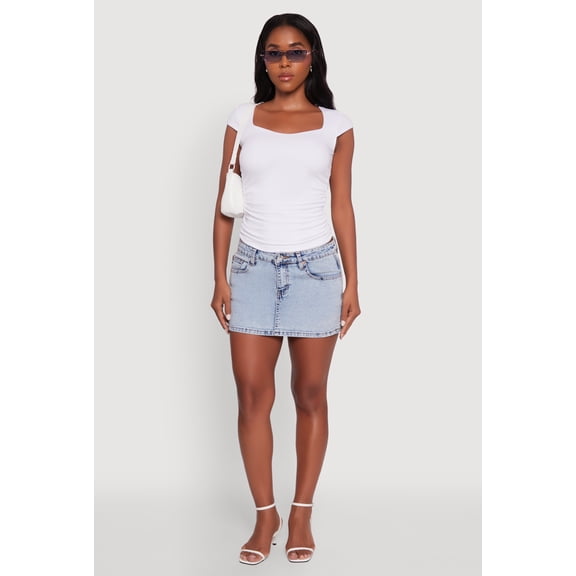 Womens Ruched Side Cap Sleeve Crop Top