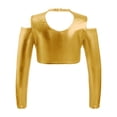 thumbnail image 2 of Alvivi Girls Shiny Metallic Dance Crop Top Long Sleeve Tank Top for Jazz Hip Hop Dancing Performance Gold 4, 2 of 5
