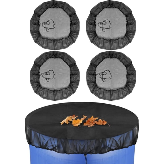 GoXteam 4 pcs Mesh Cover for Rain Barrels, Rainwater Collector Tank Net Cover, Rain Water Collection Bucket Netting with Drawstring - Keep Mosquito, Fallen Leaves from Rain Barrel, 37.4in
