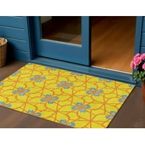 HomeRoots 613452 3 x 5 ft. Yellow & Teal Blue Geometric Washable Indoor & Outdoor Rectangle Area Rug