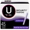 Kotex U Security Tampons, Super Plus Absorbency, Unscented, 45 Count