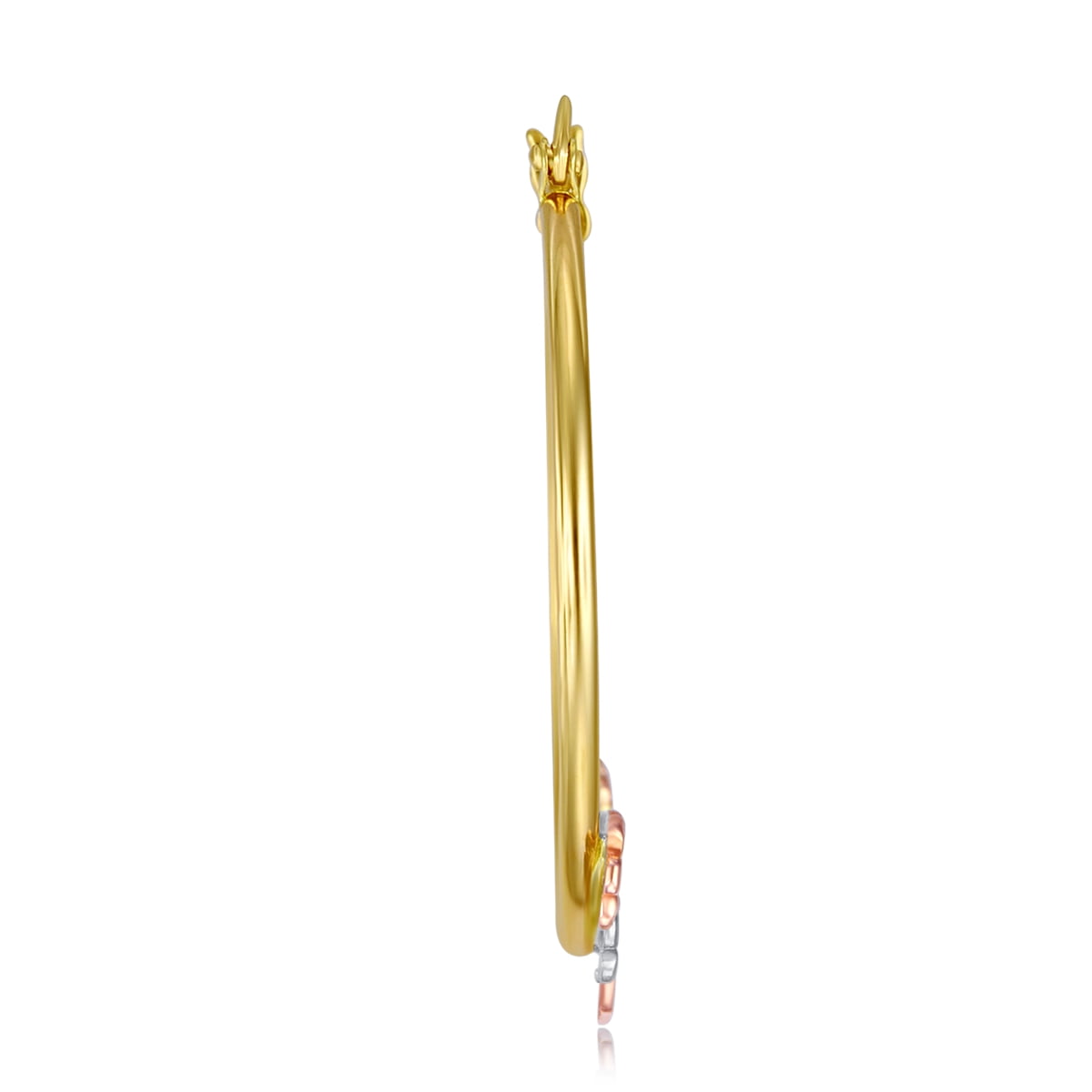 30mm Diameter Wellingsale Ladies 14k Tri 3 Color Gold Polished 1.5mm Fancy 15 Quinceañera Flower Hoop Earrings