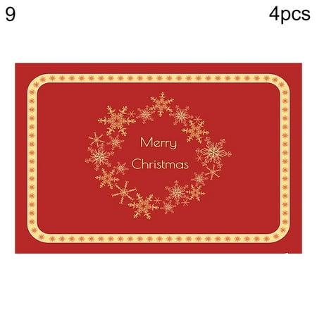 

Wanwan 4Pcs Rectangular Bowl Pad Collapsible Cartoon PVC Anti-Slid Xmas Printed Placemat for Dining