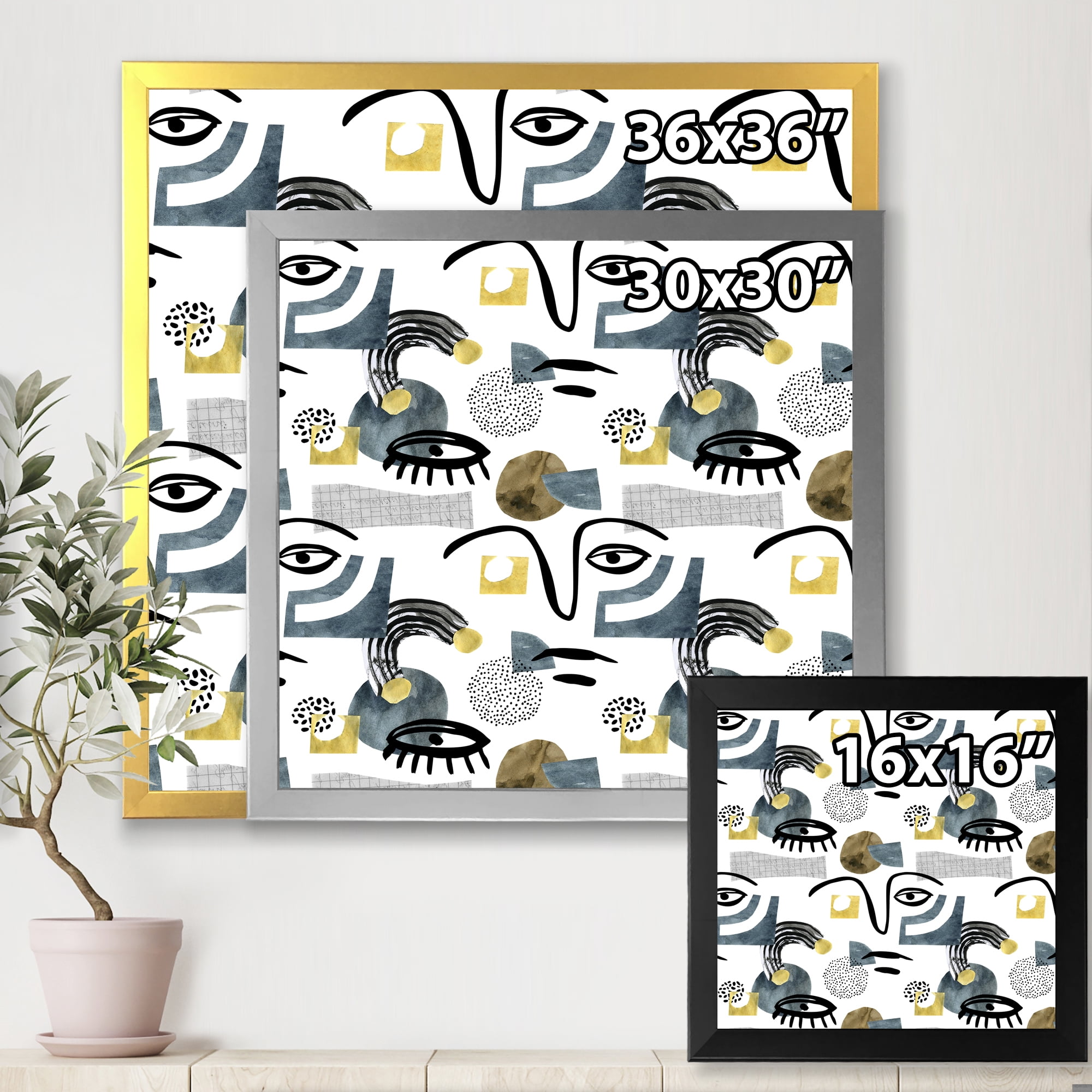 Designart 'Collage of Eyes And Doodles In Contemporary Style I' Modern Framed Art Print