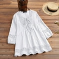 thumbnail image 4 of Blusa vintage de encaje con parches para mujer: cuello en V con lazo, manga 3/4, bordado, color liso, estilo retro/casual, verano, 4 of 5