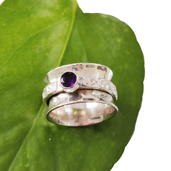 Natural Amethyst Spinner Band, February Birthstone, Meditation Ring, 925 Sterling Silver Ring, Spinning Ring, Fidget Ring, Handmade Jewelry, Christmas, Womans Band Ring, Anxiety Ring, Gifts
