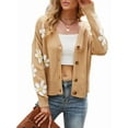 thumbnail image 3 of Women'S Ribbed Knit Cardigan, Pretty Daisy Button-Down Jacquard Knit Sweater Coat Camel S, 3 of 10