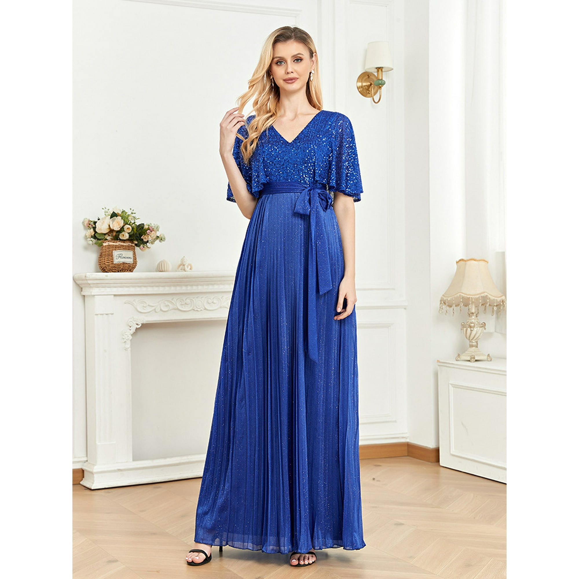 Wedding Dress Wedding Guest Dresses for Women Spangled Flared Short-Sleeved  Evening Dress Sexy Backless Slim Dress Women's Party Dress