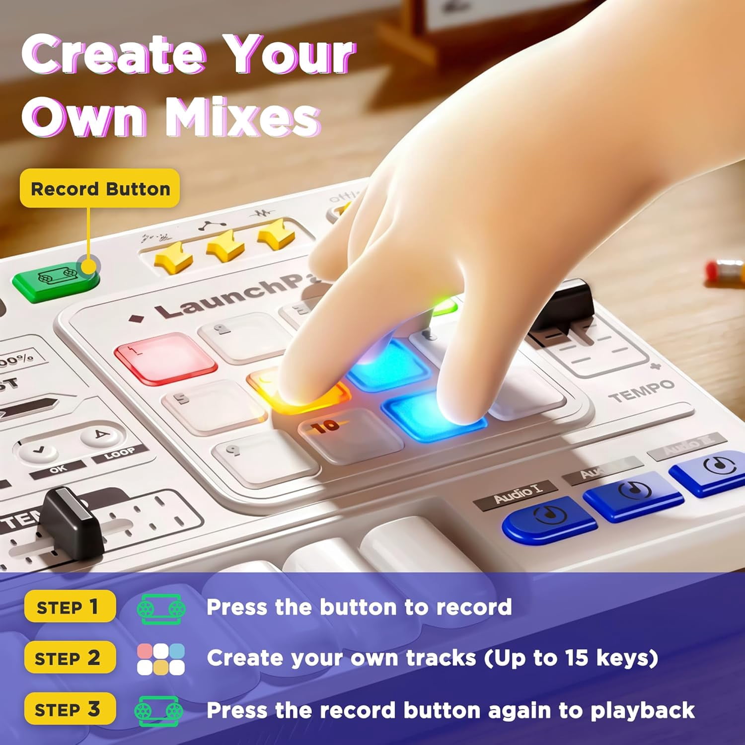 Kids DJ Mixer Toy, Kid Keyboard Piano Toy, 2-In-1 8-Key Keyboard Electronic Piano Instrument Playset with Karaok Microphone, Birthday Party Gift for 3+ Years Old Boys Girls Children Musical Toys
