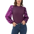 thumbnail image 3 of Women's Confetti Sequin Balloon Long Sleeve Mock Neck Pullover Sweatshirt, Purple, XX-Large, 3 of 7