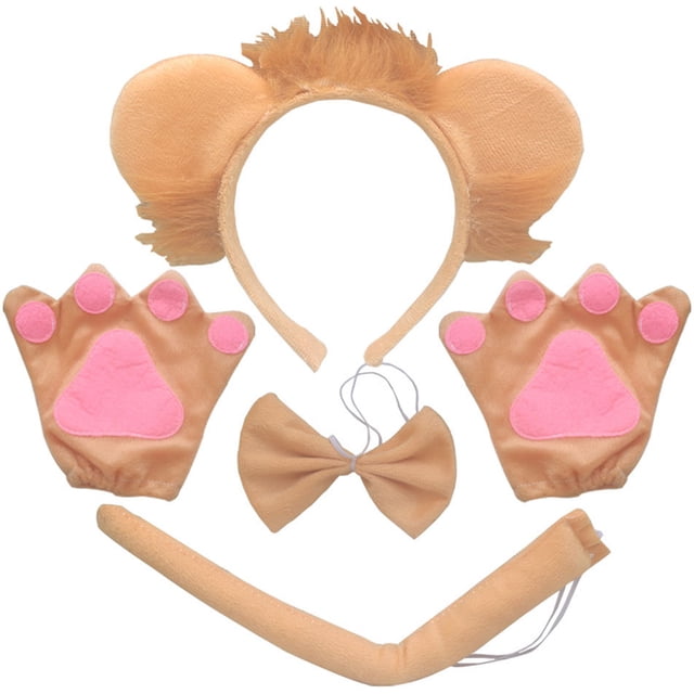 1 Juego de diadema con orejas de león, accesorio de decoración para Cosplay, pajarita decorativa con cola de lazo