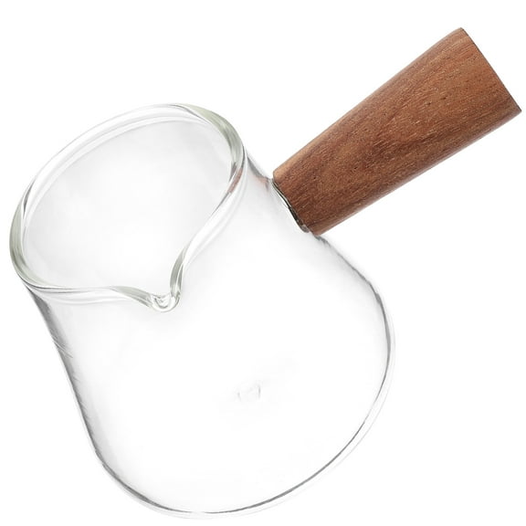 Transparent Glass Creamer Pitcher with Wood Handle for Home Use Safe Convenient Reusable 12 oz