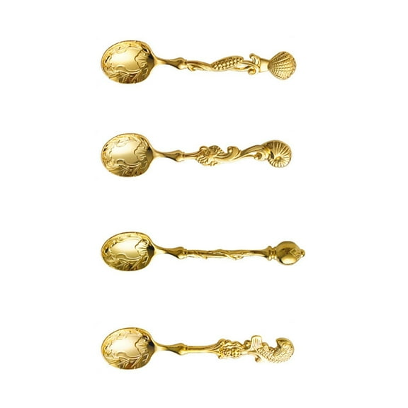 4Pcs Antique Stirring Spoons Ocean Theme Teaspoon for Restaurant, Home, Bar