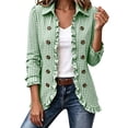 thumbnail image 3 of Cmtiyu Ruffled Trim Jackets for Women Long Sleeve Laple Double Button Plaid Jacket Casual Fall Outerwear Jacket Tops S-3XL, 3 of 10