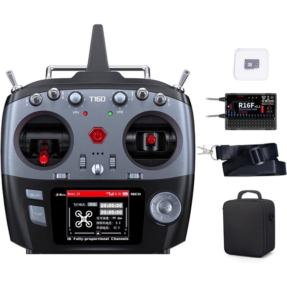 16 Channels RC Transmitter and R16F Telemetry Receiver, Multi-Protocol and Voice Broadcast Support, RC Radio Remote for Drone, Airplane, Car, Boat and More