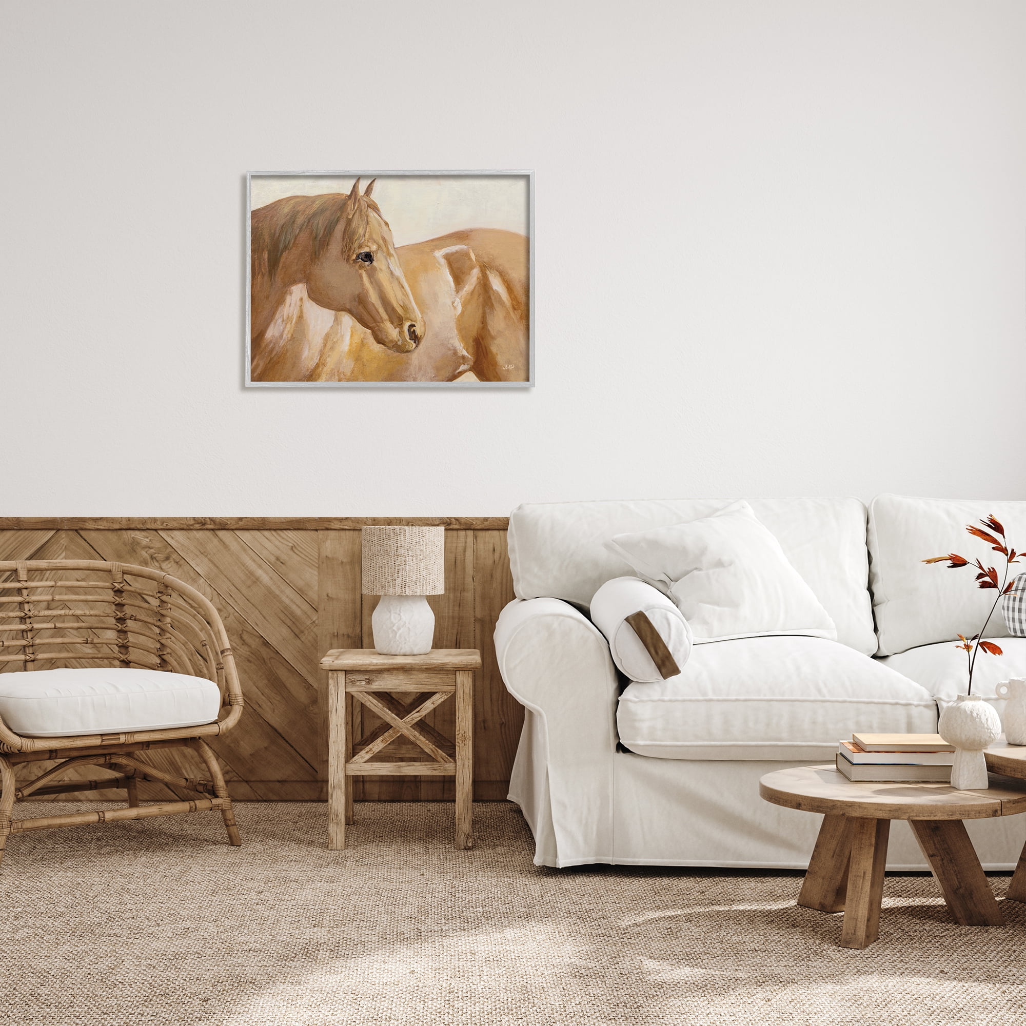Stupell Industries Tan Horse Painting Animals & Insects Painting Gray Framed Art Print Wall Art, 30 x 24