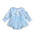 thumbnail image 1 of EIMELI Baby Girls Princess Romper Dress Long Sleeve Floral Printed Ruffles Lace Mesh Jumpsuits 0-18M, 1 of 10