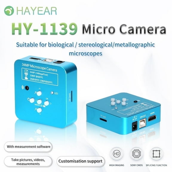 Hayear 2k 34MP Industrial Microscope Camera for Adult Kids,5X Digitai Zoom for Mobile Phone Repair ,Suuport Windows/Mac/Linux System
