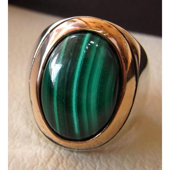 Malachite Mans Ring, Natural Green Malachite, Spiritual, Silver Jewelry, 925 Silver Ring, Birthday Gift, Heavy Mens Ring, Arabic Design, Ottoman Style Ring, Christmas, Turkey Mens Signet Ring