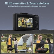 5K 75MP WiFi Vlogging Camera, 180 Degree Flip Screen, 18X Digital Zoom, 2 Batteries
