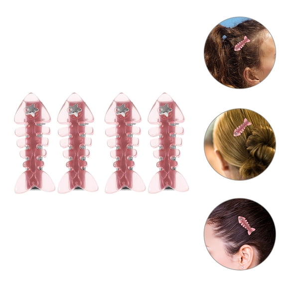 GAXIRE 4Pcs Fish Bone Hair Clips Pink Alligator Barrettes Cute Hair Accessories