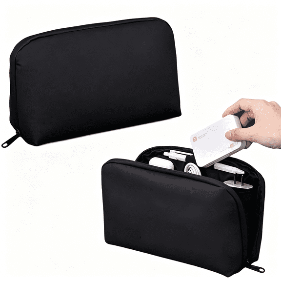 AOMRCOL Electronics Organizer Bag, Travel Digital Storage Pouch for Cable, Cord, Earphone, Usb Flash Drive, Power Bank, Hard Drive, Portable Tech Travel Case with Multi-Compartment (Black)
