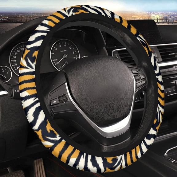 Car Steering Wheel Cover for Women Men, Non-Slip Breathable Steering Wheel, Orange Tiger Print Steering Wheel Protector, Car Accessories, Universal 14" 02/2-15" Fit Auto, Suvs