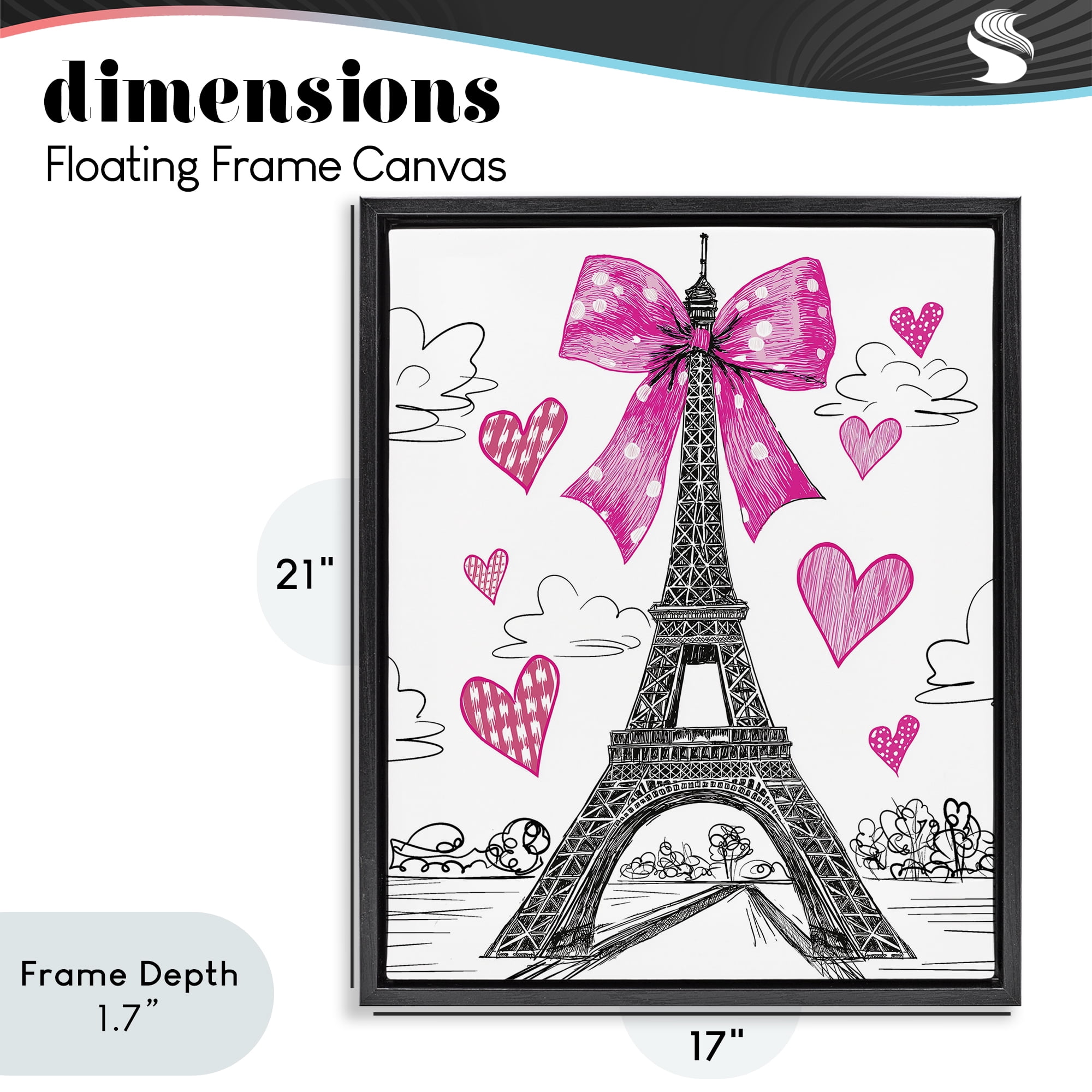 Stupell Industries Heart Patterned Eiffel Tower Black Framed Floater Canvas Wall Art, design by Jess Stempel